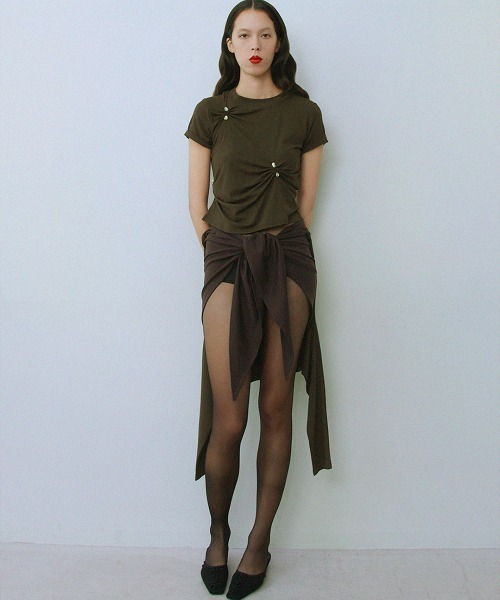 leinwande（ラインヴァンド）の「Scarf Long T-Shirt（Tシャツ/カットソー・レディース・アイボリー/グレー/ネイビー系/ブラウン・ONE SIZE）」の7枚目の写真