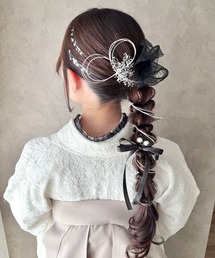 merrylatte（メリーラテ）の「水引き×リボン×フラワーヘアアレンジセット【curumu.】（和装小物）」