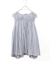 sheer check 2way gathered blouse
