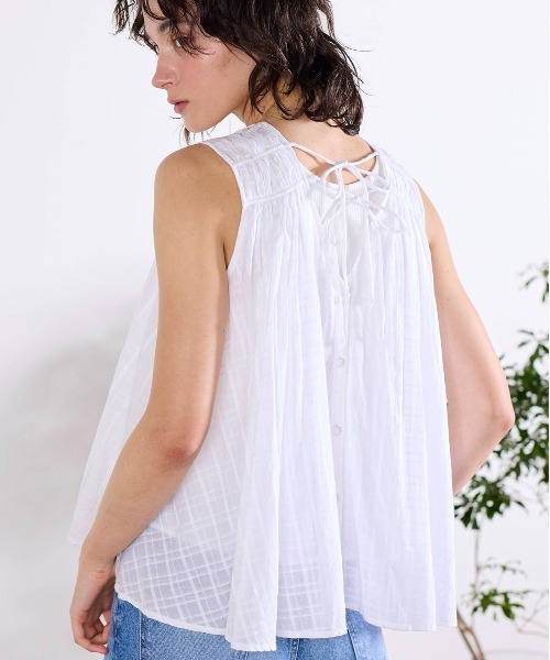 Marilyn Moon（マリリンムーン）の「sheer check 2way gathered blouse（シャツ/ブラウス・レディース・グレー/ネイビー/オフホワイト・FREE）」の6枚目の写真