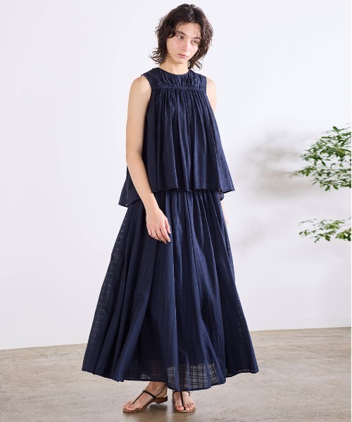 Marilyn Moon（マリリンムーン）の「sheer check 2way gathered blouse（シャツ/ブラウス・レディース・グレー/ネイビー/オフホワイト・FREE）」の10枚目の写真