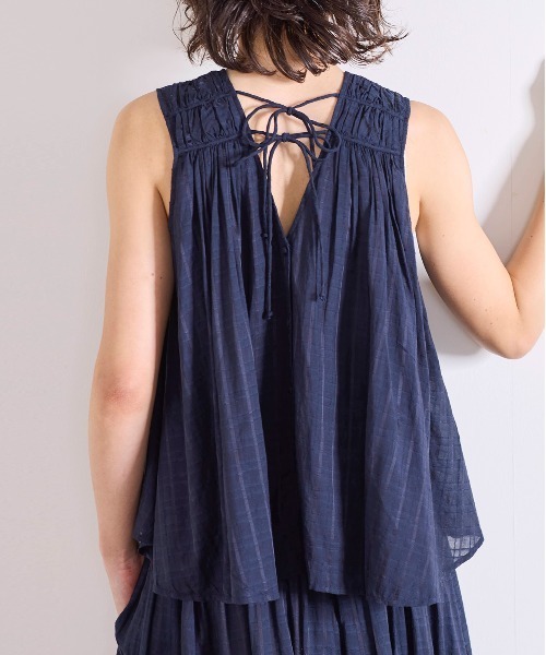 Marilyn Moon（マリリンムーン）の「sheer check 2way gathered blouse（シャツ/ブラウス・レディース・グレー/ネイビー/オフホワイト・FREE）」の11枚目の写真