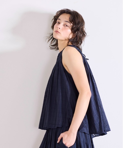 Marilyn Moon（マリリンムーン）の「sheer check 2way gathered blouse（シャツ/ブラウス・レディース・グレー/ネイビー/オフホワイト・FREE）」の12枚目の写真
