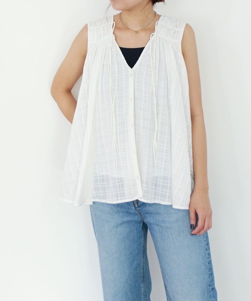 Marilyn Moon（マリリンムーン）の「sheer check 2way gathered blouse（シャツ/ブラウス・レディース・グレー/ネイビー/オフホワイト・FREE）」の17枚目の写真
