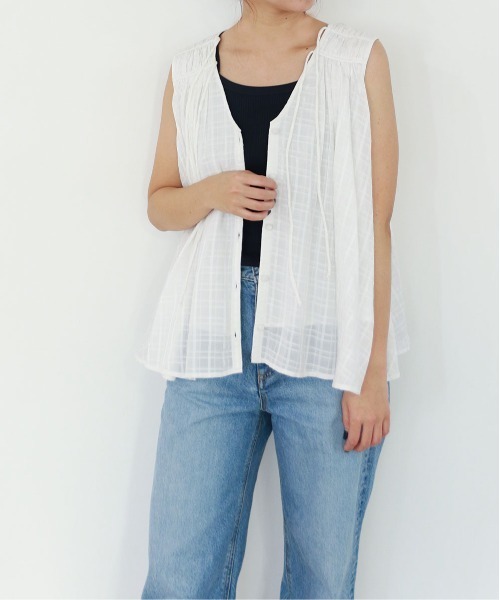 Marilyn Moon（マリリンムーン）の「sheer check 2way gathered blouse（シャツ/ブラウス・レディース・グレー/ネイビー/オフホワイト・FREE）」の18枚目の写真