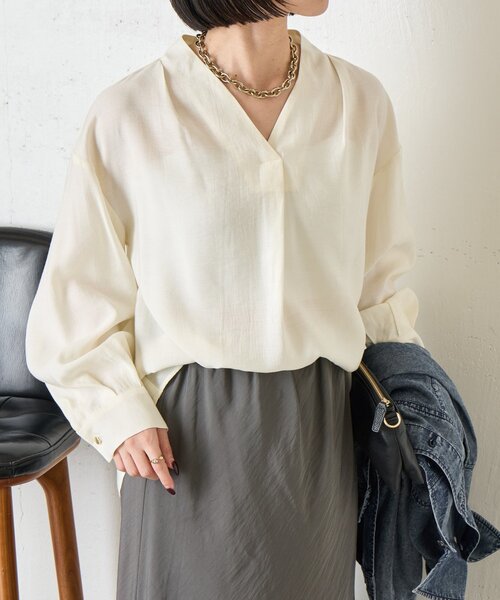 Jena espace merveilleux（ジェナ　エスパスメルヴェイユ）の「ワンタックプルオーバーシャツ（シャツ/ブラウス・レディース・ブラック/パープル/オフホワイト・FREE）」の10枚目の写真