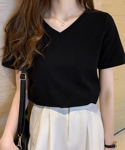 SallyLunn(サリーラン)の「ベーシックVネックTシャツ(Tシャツ/カットソー・レディース・イエロー/ピンク/ブラック/ホワイト・MEDIUM/LARGE)」の5枚目の写真