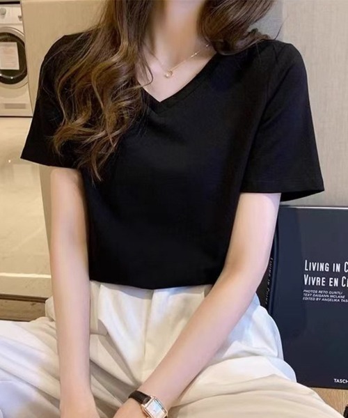 SallyLunn(サリーラン)の「ベーシックVネックTシャツ(Tシャツ/カットソー・レディース・イエロー/ピンク/ブラック/ホワイト・MEDIUM/LARGE)」の6枚目の写真
