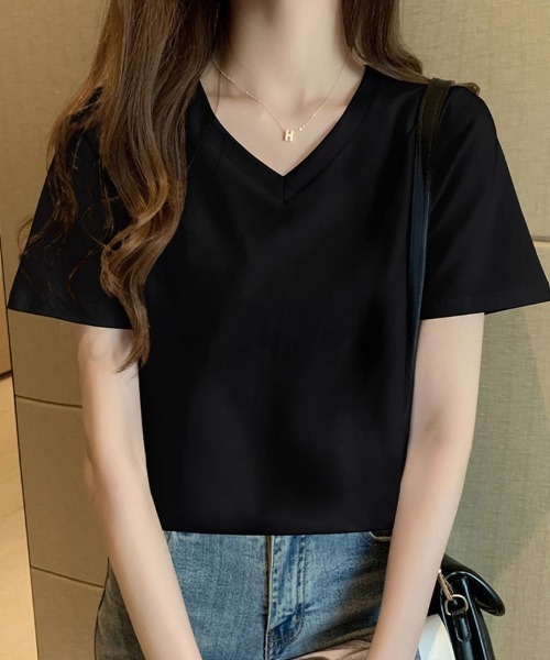 SallyLunn(サリーラン)の「ベーシックVネックTシャツ(Tシャツ/カットソー・レディース・イエロー/ピンク/ブラック/ホワイト・MEDIUM/LARGE)」の7枚目の写真