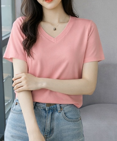 SallyLunn(サリーラン)の「ベーシックVネックTシャツ(Tシャツ/カットソー・レディース・イエロー/ピンク/ブラック/ホワイト・MEDIUM/LARGE)」の9枚目の写真