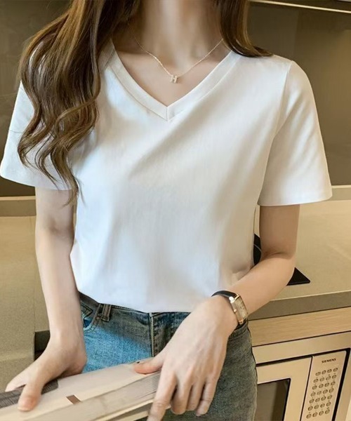 SallyLunn(サリーラン)の「ベーシックVネックTシャツ(Tシャツ/カットソー・レディース・イエロー/ピンク/ブラック/ホワイト・MEDIUM/LARGE)」の12枚目の写真