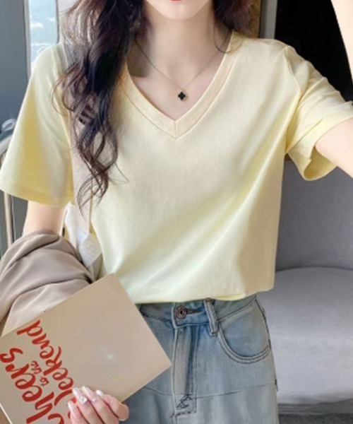 SallyLunn(サリーラン)の「ベーシックVネックTシャツ(Tシャツ/カットソー・レディース・イエロー/ピンク/ブラック/ホワイト・MEDIUM/LARGE)」の13枚目の写真