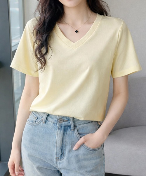 SallyLunn(サリーラン)の「ベーシックVネックTシャツ(Tシャツ/カットソー・レディース・イエロー/ピンク/ブラック/ホワイト・MEDIUM/LARGE)」の14枚目の写真