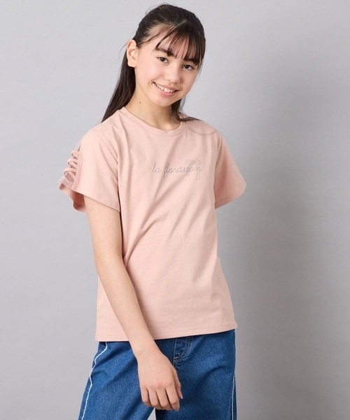 a.v.v（アーヴェヴェ）の「[120-160]【接触冷感/安心の綿100％/毛玉になりにくい】レースアップスリーブTシャツ（Tシャツ/カットソー・キッズ・オレンジ/ダークインディゴブルー/ブラック/ホワイト・130/120/140/150/160）」の13枚目の写真
