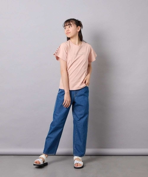 a.v.v（アーヴェヴェ）の「[120-160]【接触冷感/安心の綿100％/毛玉になりにくい】レースアップスリーブTシャツ（Tシャツ/カットソー・キッズ・オレンジ/ダークインディゴブルー/ブラック/ホワイト・130/120/140/150/160）」の17枚目の写真
