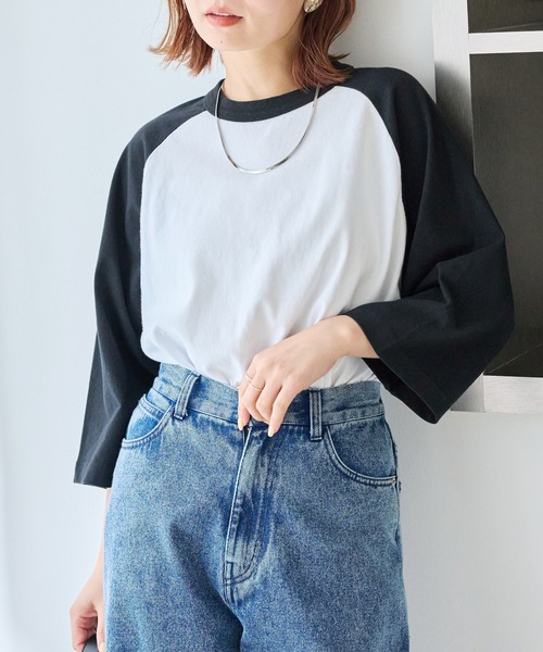 SCREEN STARS（スクリーンスターズ）の「【SCREENSTARS】ラグラン Tシャツ（Tシャツ/カットソー・レディース・ブラック/ネイビー・S/L/M）」の2枚目の写真