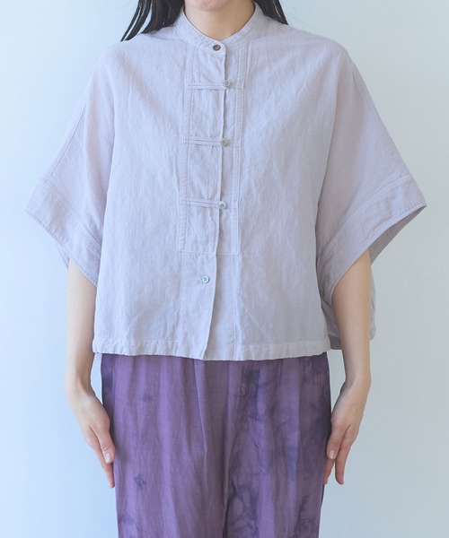 yuni(ユニ )の「強撚CottonLinen 近江晒short blouse(シャツ/ブラウス・レディース・カーキ/パープル/チャコールグレー/レッド・FREE)」の19枚目の写真