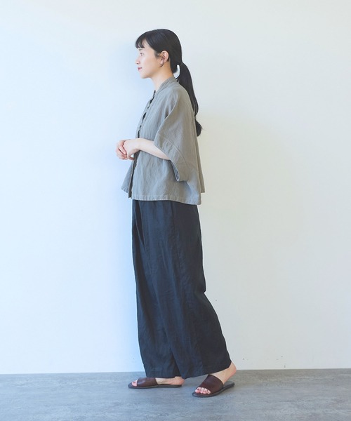 yuni(ユニ )の「強撚CottonLinen 近江晒short blouse(シャツ/ブラウス・レディース・カーキ/パープル/チャコールグレー/レッド・FREE)」の6枚目の写真