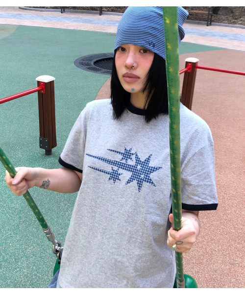 NICE GHOST CLUB(ナイスゴーストクラブ)の「CHECK 3STAR BASIC RINGER TEE_GREY(NG2GMUT537A)(Tシャツ/カットソー・レディース・グレー・SMALL/MEDIUM/LARGE)」の1枚目の写真