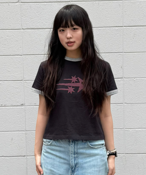 NICE GHOST CLUB(ナイスゴーストクラブ)の「CHECK 3STAR BASIC RINGER TEE_4colors(NG2GMUT537A)(Tシャツ/カットソー・レディース・グレー・SMALL/MEDIUM/LARGE)」の8枚目の写真