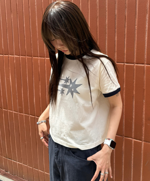 NICE GHOST CLUB(ナイスゴーストクラブ)の「CHECK 3STAR BASIC RINGER TEE_4colors(NG2GMUT537A)(Tシャツ/カットソー・レディース・グレー・SMALL/MEDIUM/LARGE)」の7枚目の写真