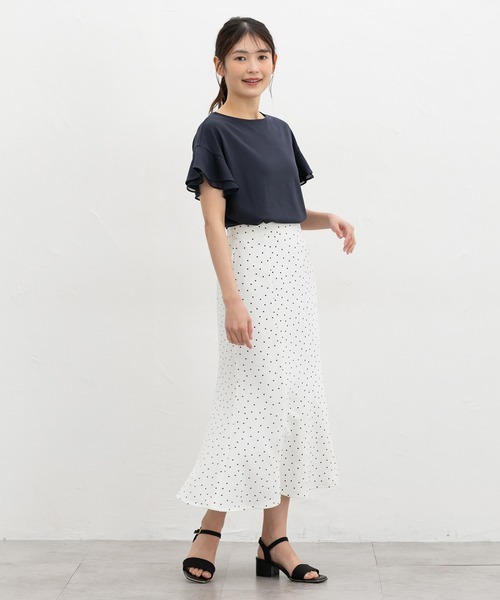 Honeys(ハニーズ)の「【ハニさら・接触冷感・吸水速乾・UVカット・遮熱】フリル袖Tシャツ(Tシャツ/カットソー・レディース・サックスブルー/ベージュ/ネイビー/ブラウン/ピンク/オフホワイト/ブラック・3L/M/LL/L/S)」の11枚目の写真