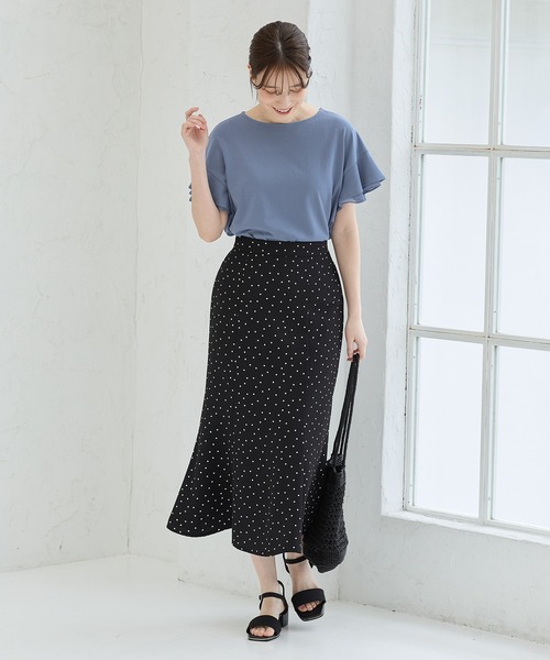 Honeys(ハニーズ)の「【ハニさら・接触冷感・吸水速乾・UVカット・遮熱】フリル袖Tシャツ(Tシャツ/カットソー・レディース・サックスブルー/ベージュ/ネイビー/ブラウン/ピンク/オフホワイト/ブラック・3L/M/LL/L/S)」の16枚目の写真