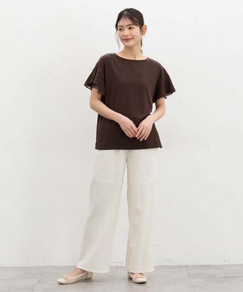 Honeys(ハニーズ)の「【ハニさら・接触冷感・吸水速乾・UVカット・遮熱】フリル袖Tシャツ(Tシャツ/カットソー・レディース・サックスブルー/ベージュ/ネイビー/ブラウン/ピンク/オフホワイト/ブラック・3L/M/LL/L/S)」の18枚目の写真