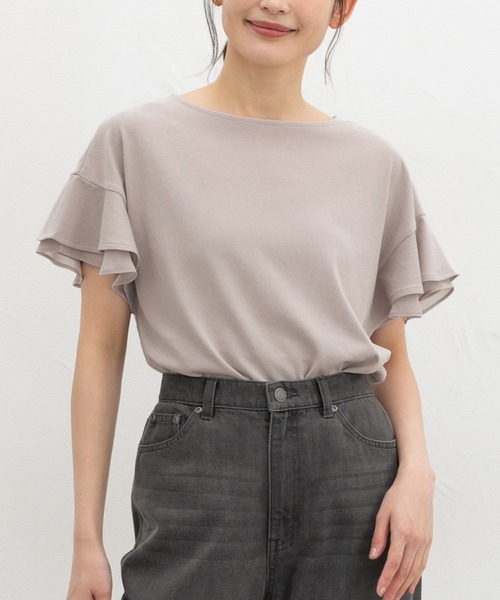 Honeys(ハニーズ)の「【ハニさら・接触冷感・吸水速乾・UVカット・遮熱】フリル袖Tシャツ(Tシャツ/カットソー・レディース・サックスブルー/ベージュ/ネイビー/ブラウン/ピンク/オフホワイト/ブラック・3L/M/LL/L/S)」の21枚目の写真