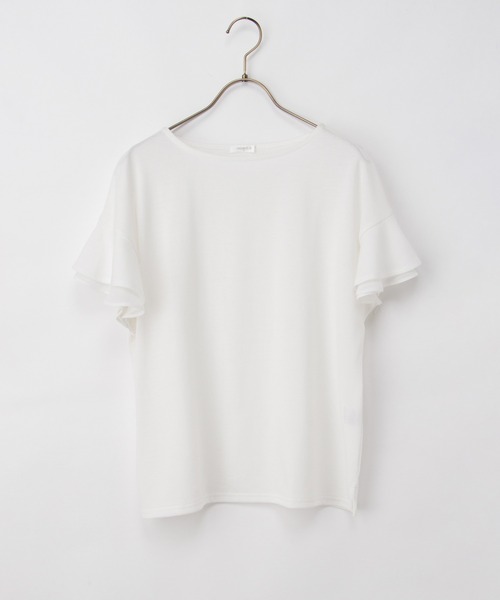 Honeys(ハニーズ)の「【ハニさら・接触冷感・吸水速乾・UVカット・遮熱】フリル袖Tシャツ(Tシャツ/カットソー・レディース・サックスブルー/ベージュ/ネイビー/ブラウン/ピンク/オフホワイト/ブラック・3L/M/LL/L/S)」の22枚目の写真