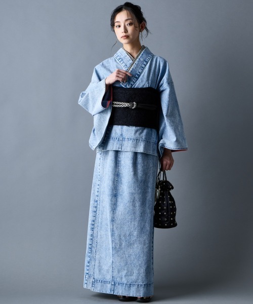 GEVS.(ジェイヴィス)の「レース半衿付2部式デニム浴衣<大きいサイズ有>GEVS.(浴衣・レディース・ブルー系・L~LL/M/5L~6L/3L~4L)」の8枚目の写真
