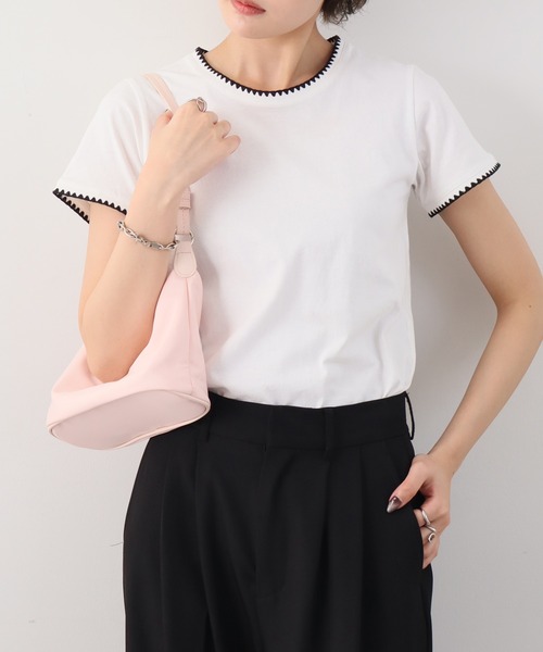 NOGLE（ノグル）の「【NOGLE/ノグル】スカラップステッチ半袖Tシャツ（Tシャツ/カットソー・レディース・チャコールグレー/ブルー/ホワイト/ブラウン/ブラック/ネイビー・FREE）」の2枚目の写真