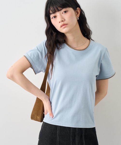 NOGLE（ノグル）の「【NOGLE/ノグル】スカラップステッチ半袖Tシャツ（Tシャツ/カットソー・レディース・チャコールグレー/ブルー/ホワイト/ブラウン/ブラック/ネイビー・FREE）」の6枚目の写真