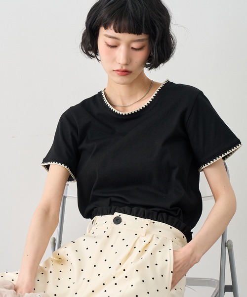 NOGLE（ノグル）の「【NOGLE/ノグル】スカラップステッチ半袖Tシャツ（Tシャツ/カットソー・レディース・チャコールグレー/ブルー/ホワイト/ブラウン/ブラック/ネイビー・FREE）」の22枚目の写真