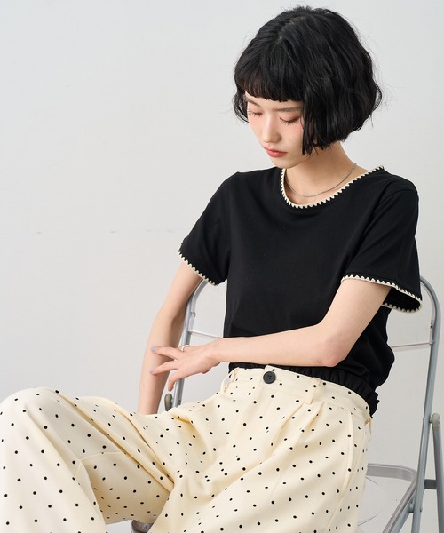 NOGLE（ノグル）の「【NOGLE/ノグル】スカラップステッチ半袖Tシャツ（Tシャツ/カットソー・レディース・チャコールグレー/ブルー/ホワイト/ブラウン/ブラック/ネイビー・FREE）」の18枚目の写真