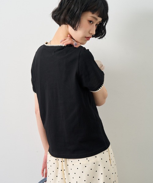 NOGLE（ノグル）の「【NOGLE/ノグル】スカラップステッチ半袖Tシャツ（Tシャツ/カットソー・レディース・チャコールグレー/ブルー/ホワイト/ブラウン/ブラック/ネイビー・FREE）」の15枚目の写真