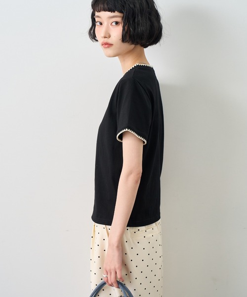 NOGLE（ノグル）の「【NOGLE/ノグル】スカラップステッチ半袖Tシャツ（Tシャツ/カットソー・レディース・チャコールグレー/ブルー/ホワイト/ブラウン/ブラック/ネイビー・FREE）」の20枚目の写真
