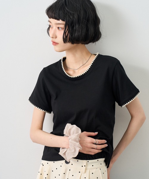 NOGLE（ノグル）の「【NOGLE/ノグル】スカラップステッチ半袖Tシャツ（Tシャツ/カットソー・レディース・チャコールグレー/ブルー/ホワイト/ブラウン/ブラック/ネイビー・FREE）」の16枚目の写真