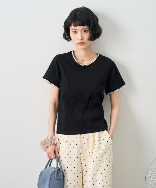NOGLE（ノグル）の「【NOGLE/ノグル】スカラップステッチ半袖Tシャツ（Tシャツ/カットソー・レディース・チャコールグレー/ブルー/ホワイト/ブラウン/ブラック/ネイビー・FREE）」の17枚目の写真