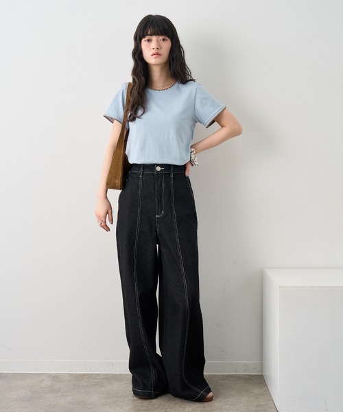NOGLE（ノグル）の「【NOGLE/ノグル】スカラップステッチ半袖Tシャツ（Tシャツ/カットソー・レディース・チャコールグレー/ブルー/ホワイト/ブラウン/ブラック/ネイビー・FREE）」の8枚目の写真