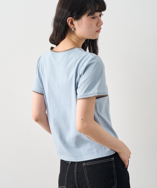 NOGLE（ノグル）の「【NOGLE/ノグル】スカラップステッチ半袖Tシャツ（Tシャツ/カットソー・レディース・チャコールグレー/ブルー/ホワイト/ブラウン/ブラック/ネイビー・FREE）」の9枚目の写真