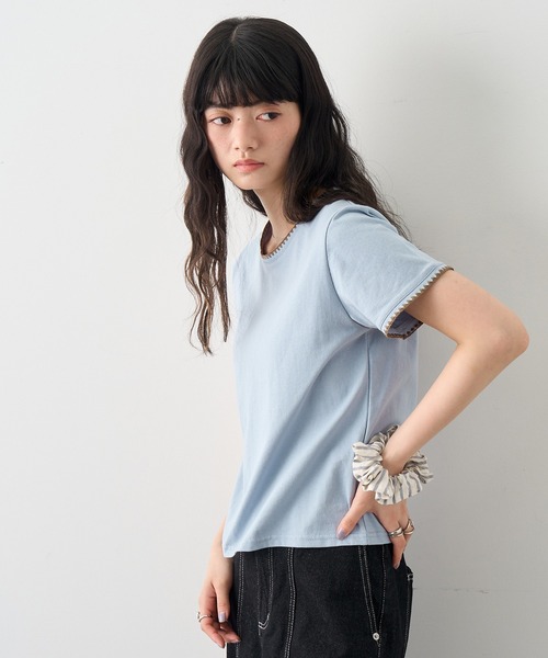 NOGLE（ノグル）の「【NOGLE/ノグル】スカラップステッチ半袖Tシャツ（Tシャツ/カットソー・レディース・チャコールグレー/ブルー/ホワイト/ブラウン/ブラック/ネイビー・FREE）」の11枚目の写真