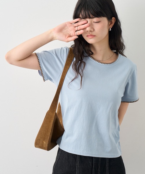 NOGLE（ノグル）の「【NOGLE/ノグル】スカラップステッチ半袖Tシャツ（Tシャツ/カットソー・レディース・チャコールグレー/ブルー/ホワイト/ブラウン/ブラック/ネイビー・FREE）」の12枚目の写真