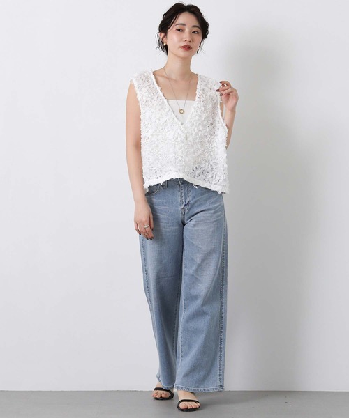 Gready Brilliant（グレディブリリアン）の「３ＤチュールＶネックベスト（シャツ/ブラウス・レディース・ブラック/オフホワイト・FREE）」の3枚目の写真