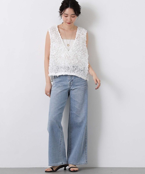 Gready Brilliant（グレディブリリアン）の「３ＤチュールＶネックベスト（シャツ/ブラウス・レディース・ブラック/オフホワイト・FREE）」の6枚目の写真