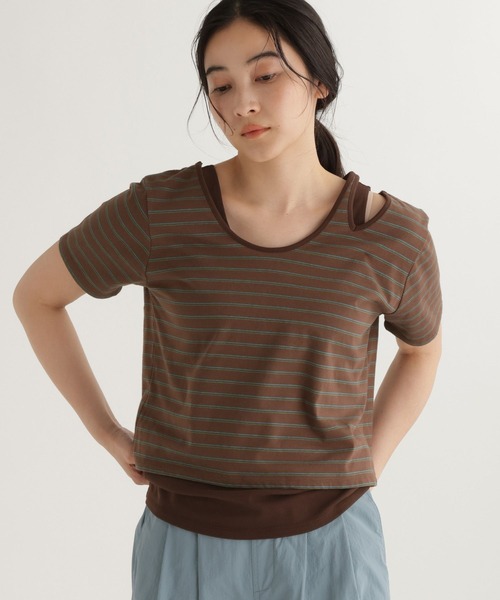studio CLIP(スタディオクリップ)の「【daily CLIP】ボーダーレイヤードTシャツ(Tシャツ/カットソー・レディース・ホワイト/ブラウン/ネイビー・FREE)」の12枚目の写真