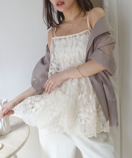 CORNERS(コーナーズ)の「オーガンジーレース刺繍キャミソール(キャミソール・レディース・ベージュ系その他/ホワイト/ブラック・M)」の15枚目の写真