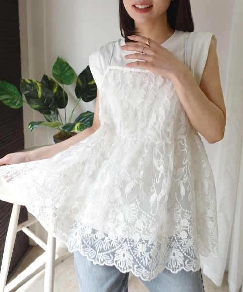 CORNERS(コーナーズ)の「オーガンジーレース刺繍キャミソール(キャミソール・レディース・ベージュ系その他/ホワイト/ブラック・M)」の11枚目の写真
