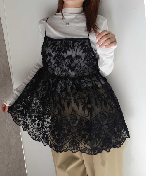 CORNERS（コーナーズ）の「オーガンジーレース刺繍キャミソール（キャミソール・レディース・ベージュ系その他/ホワイト/ブラック・M）」の7枚目の写真