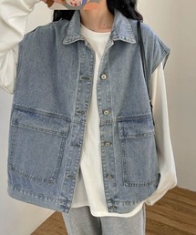 ジレベスト デニムベスト ノースリーブ アウター カーディガン レディース トップス ジャケット デニム 新作 前開き 体型カバー カジュアルコーデトップス ン Gジャン ジージャン